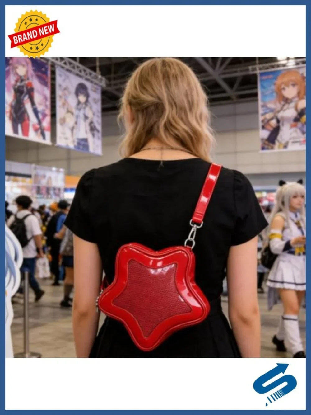 Star Shaped Ita Bag Pins Display Crossbody Backpack PU Leather